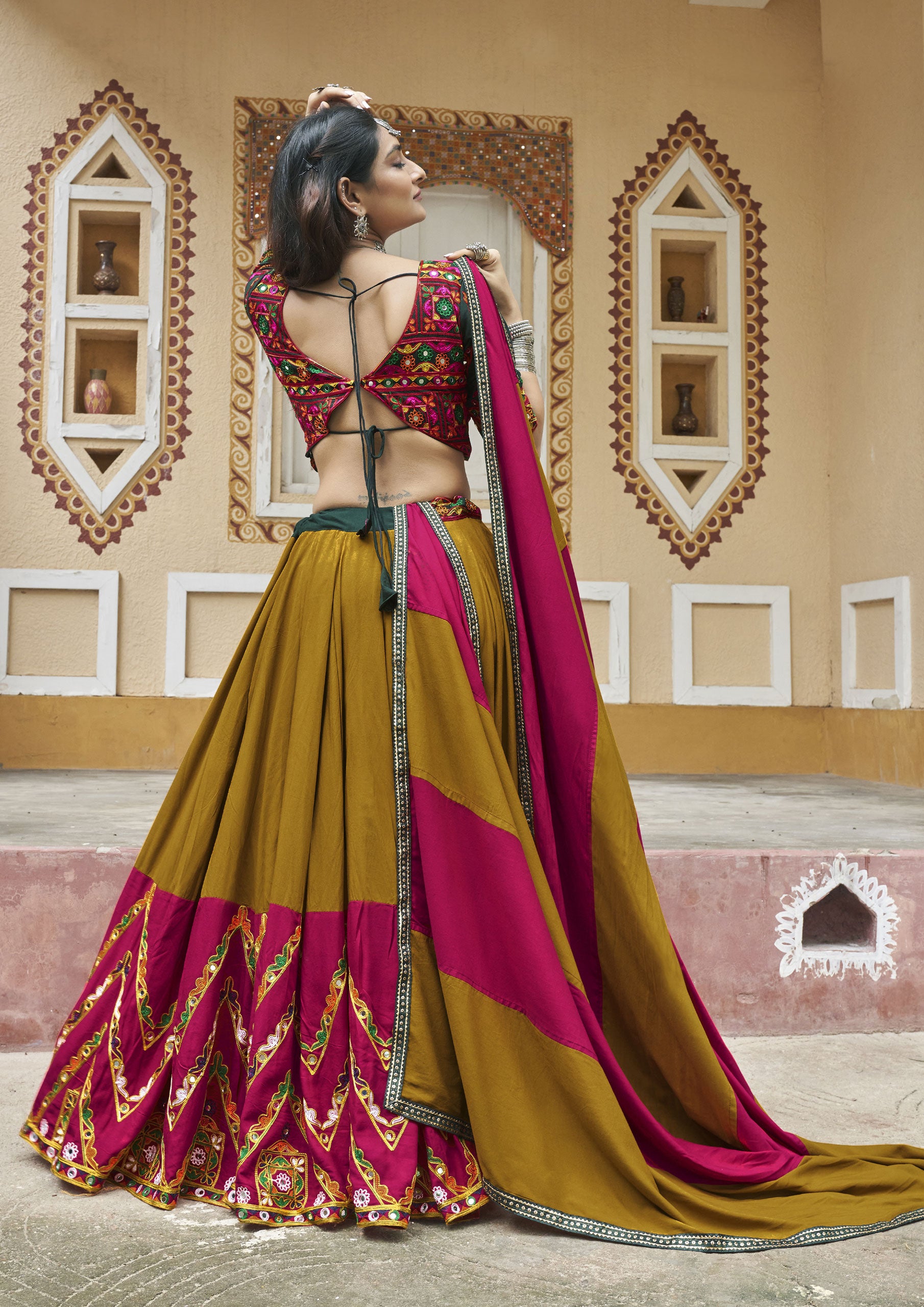 Mustard Yellow Color Viscose Rayon Embroidered Chaniya Choli For Navratri